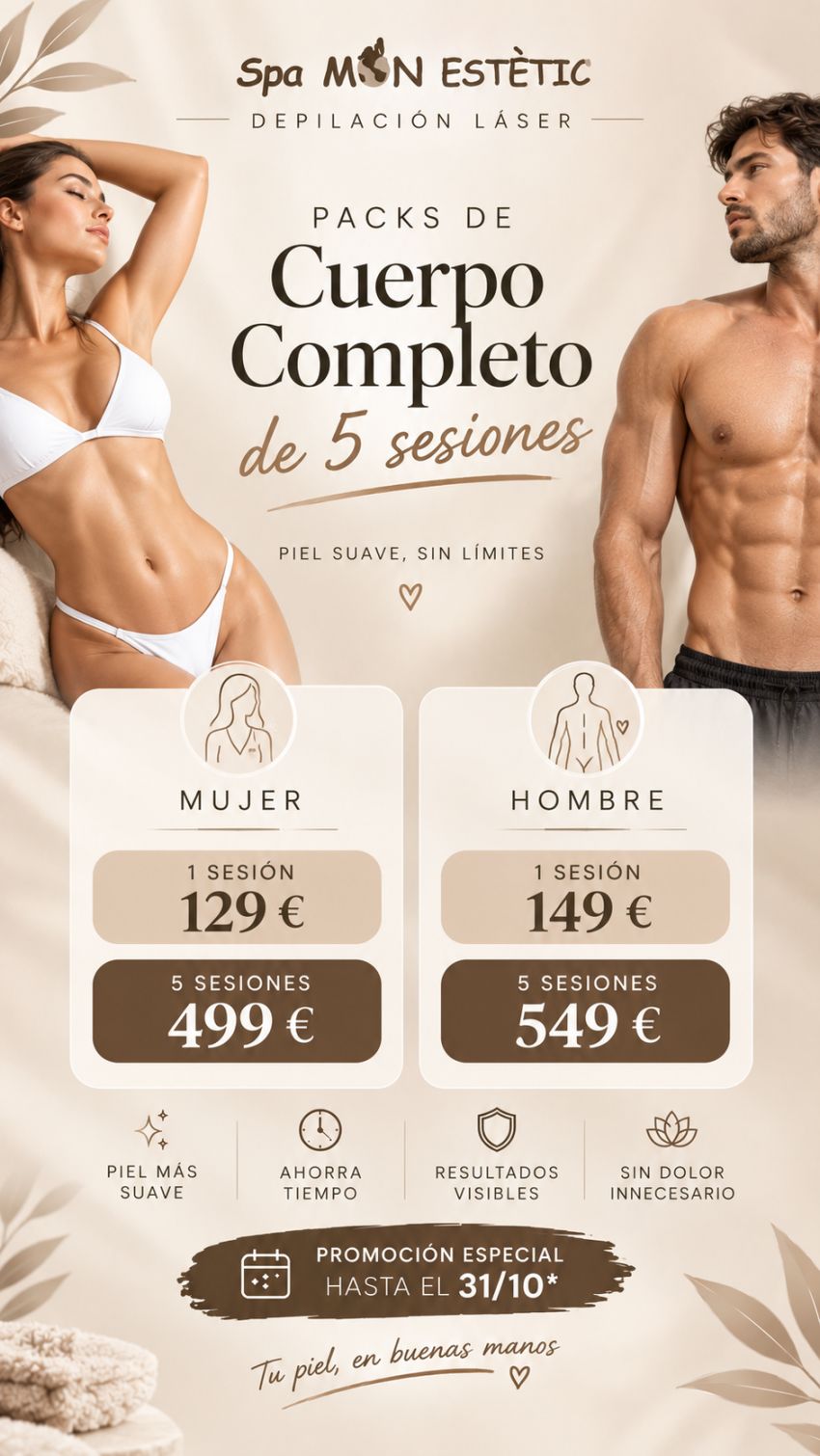PACK LÁSER 5 SESIONES CUERPO COMPLETO CHICA